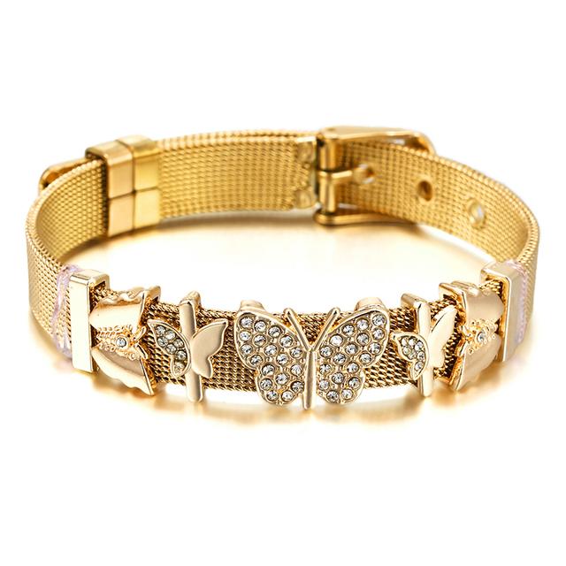 

Новий сітчастий браслет із нержавіючої сталі у формі метелика Micro Pave Cz Spacer Charm, ремінь для годинника, браслети, браслети, подарунок для жінок