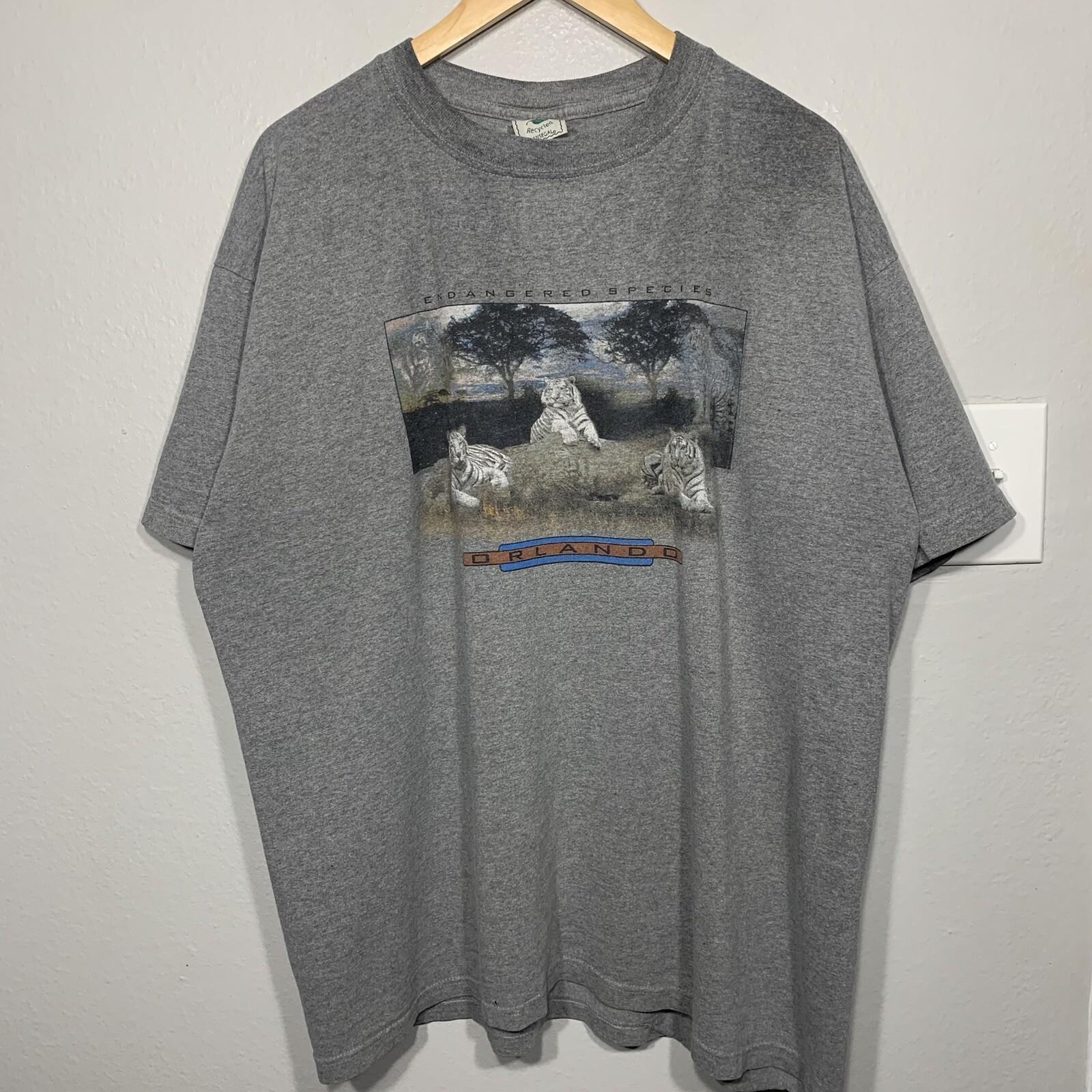 Vintage 90s Endangered Species White Tigers Gray Nature Tee Sz 2XL S