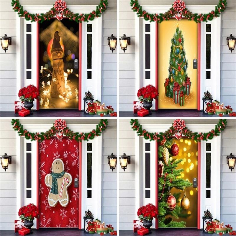 Christmas Party Background Decors Durable Polyester Door Hanging Tapestry Easy Mount