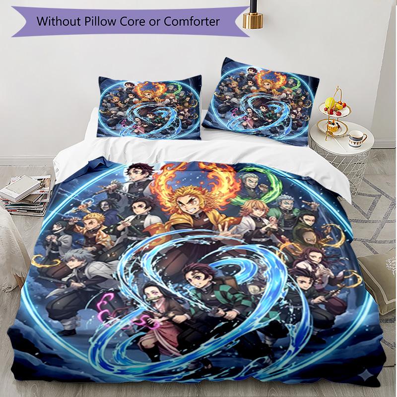 3pcs Duvet Cover Set (1*Duvet Cover + 2*Pillowcase, Without Core), Demon Slayer Print Soft All‑Season Bedding Set, Home Bedroom Decor Gift