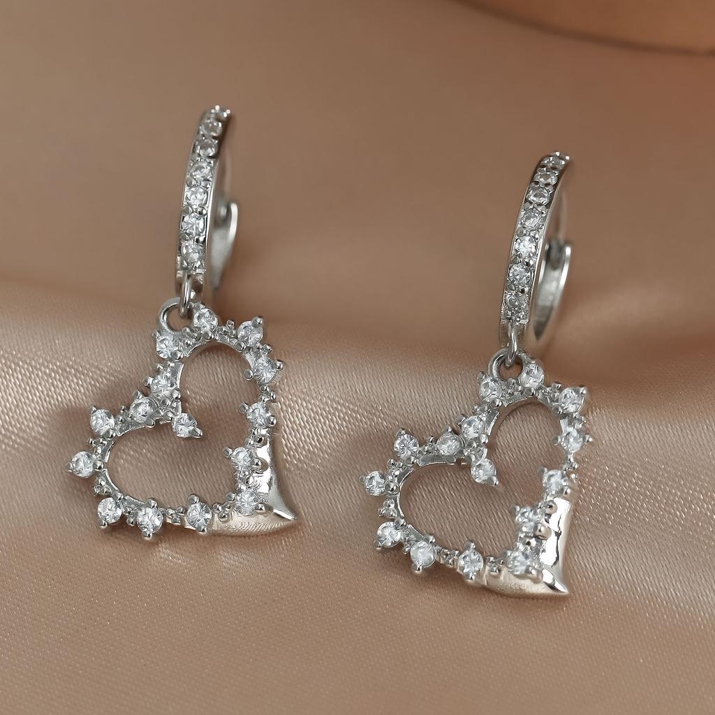 Light Luxury Love Earrings, Fashionable Zircon Copper-Plated Real Gold Earrings, Temperament Jewelry.