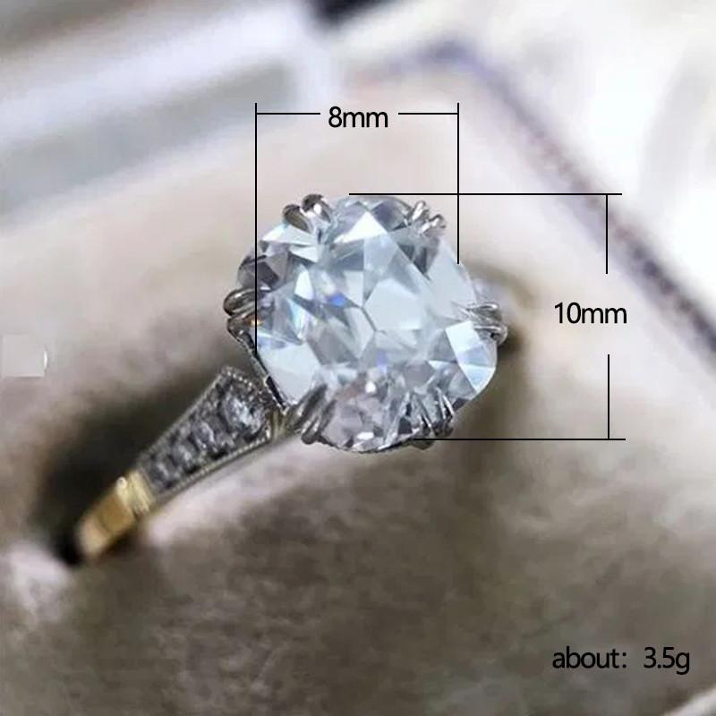 Sterling  Round Cubic Zirconia Rings for Women Wedding Engagement Ring Elegant Accessories New Trendy Two Tone Jewelry