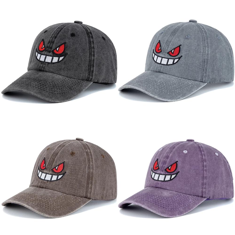 New Unisex Washed Cotton Cap Devil Embroidery Baseball Cap For Man Woman Casual Outdoor Dad Hat