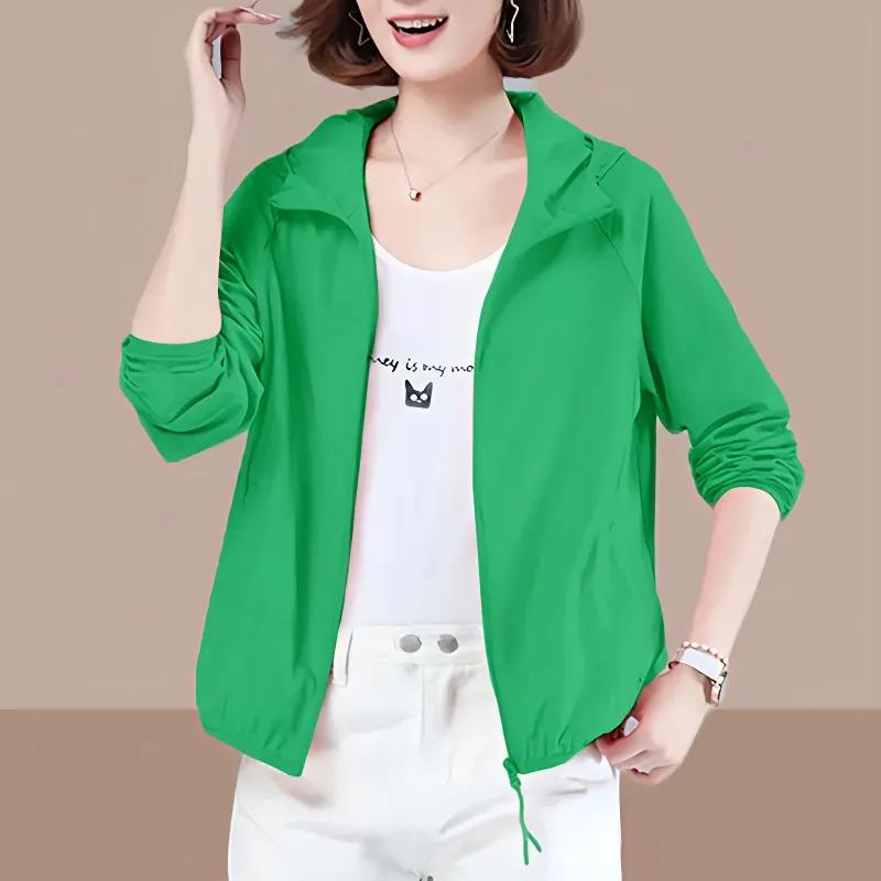 Women Sun Protection Clothing Summer Anti-Ultraviolet Coat Female Hooded Jacket Zipper Loose Outerwear