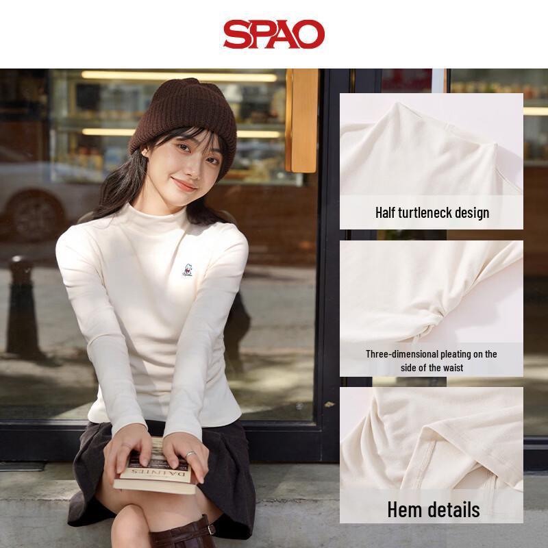 SPAO Women's Slim-Fit Mock Neck Graphic Long Sleeve Tee
