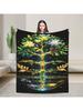 A Lotus Tree Pattern Flannel Blanket, Colorful, Soft, Warm, Lightweight, Machine Washable, Knitted, All Season, Multi-purpose,