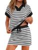 European and American Striped V-neck Casual Short-sleeved Polo Short Skirt Sportswear with Shorts