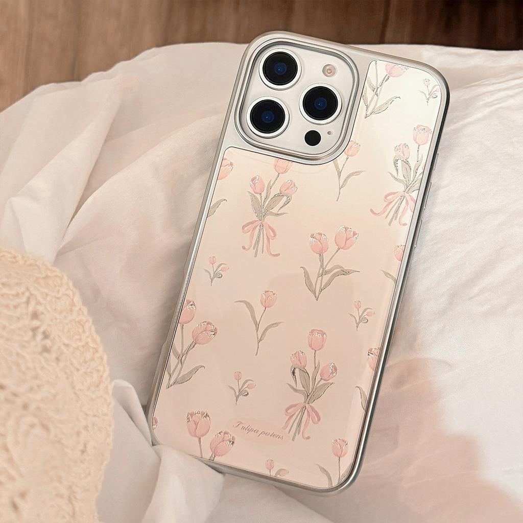 Gilded Resin Apple16promax Phone case iphone17Pink Tulip15Electroplating14Applicable to Huawei p70