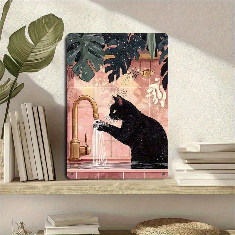 1pc Black Cat in Bathtub Wall Art - Whimsical Retro Iron Metal Sign, 20.32x30.48 cm Humorous Cat-Themed Decor for Bathroom, Livi