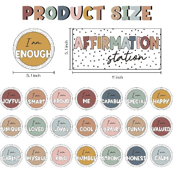 Boho Affirmation Station Bulletin Board Set Rainbow Positive Affirmations Bulletin Board Decorations for Classroom Mirror Wall Bulletin Board