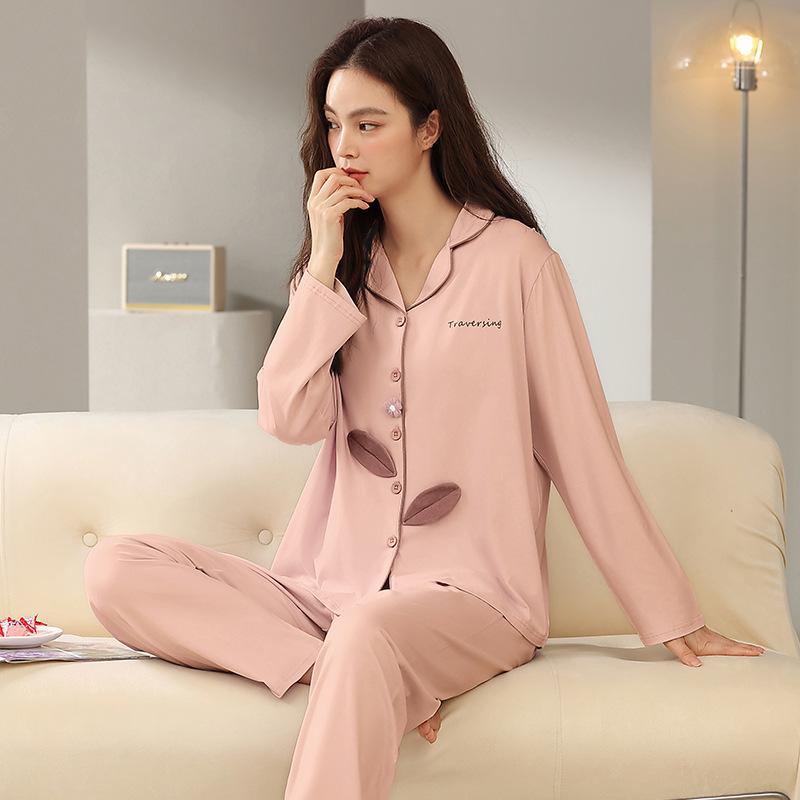 [Hyaluronic Acid] High-end Autumn Pajamas Women's Long-sleeved Modal Cotton Cardigan Silky Women's Loungewear Set