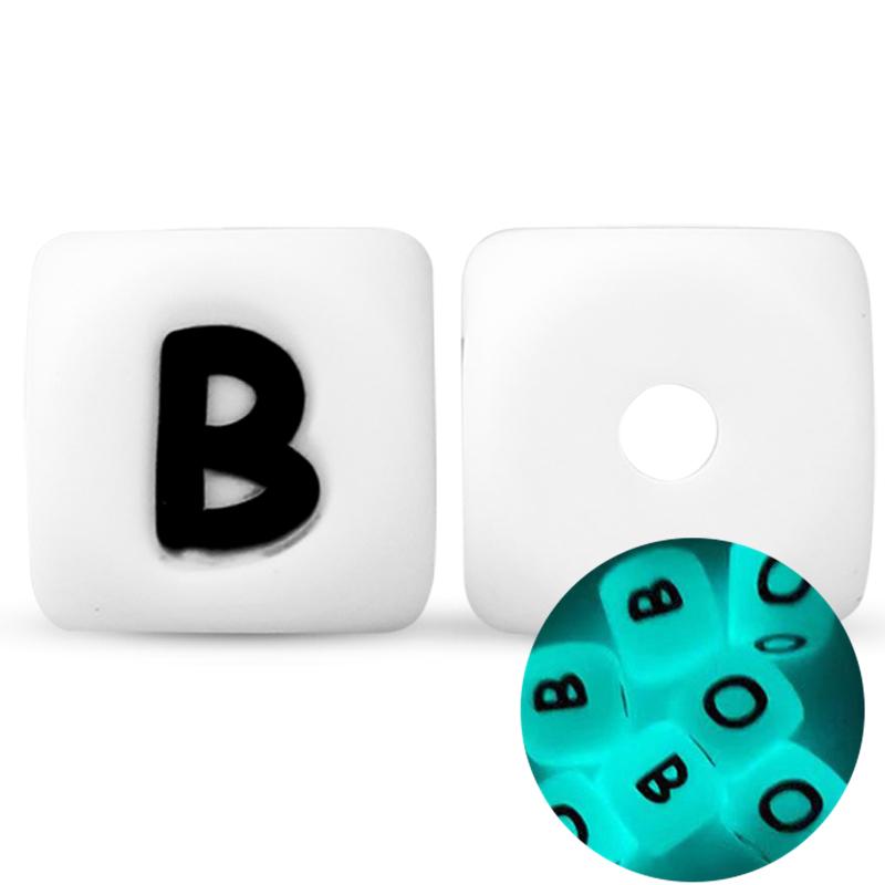 50Pcs 12mm Glow In the Dark English Alphabet Letter Beads Luminous Silicone Letters Beads for Baby Teething Chew Toy Shower Gift