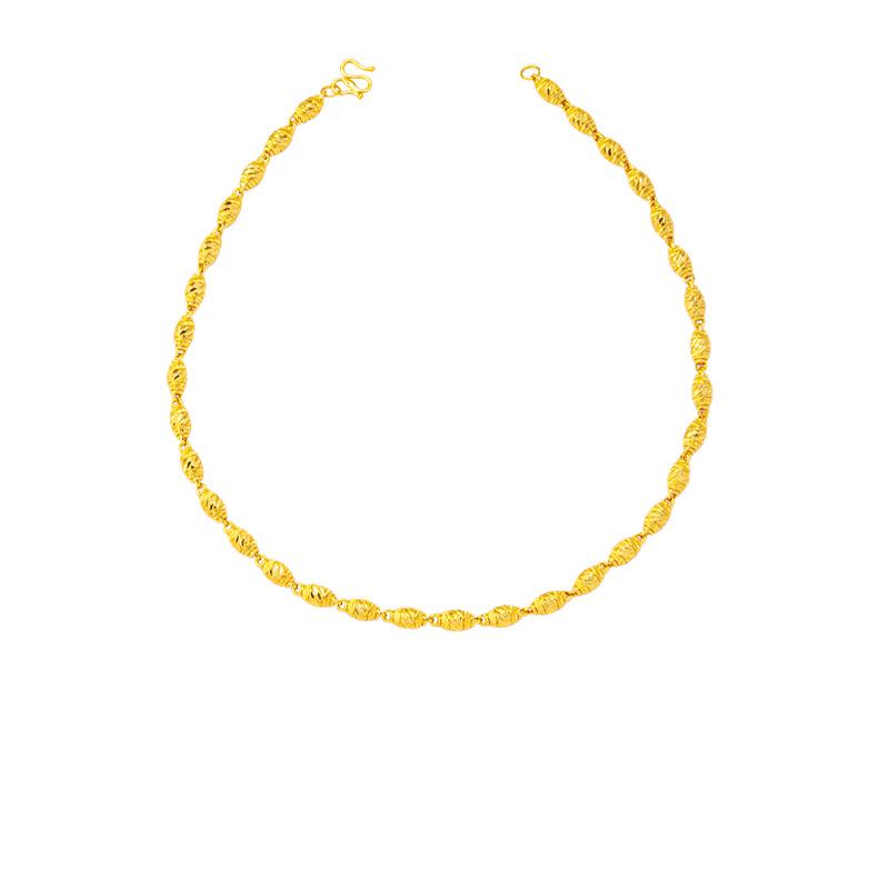 Vietnamese Sand Gold Retro Necklace: Durable Men's Chain with Carved Flower and Olive Bead Design.