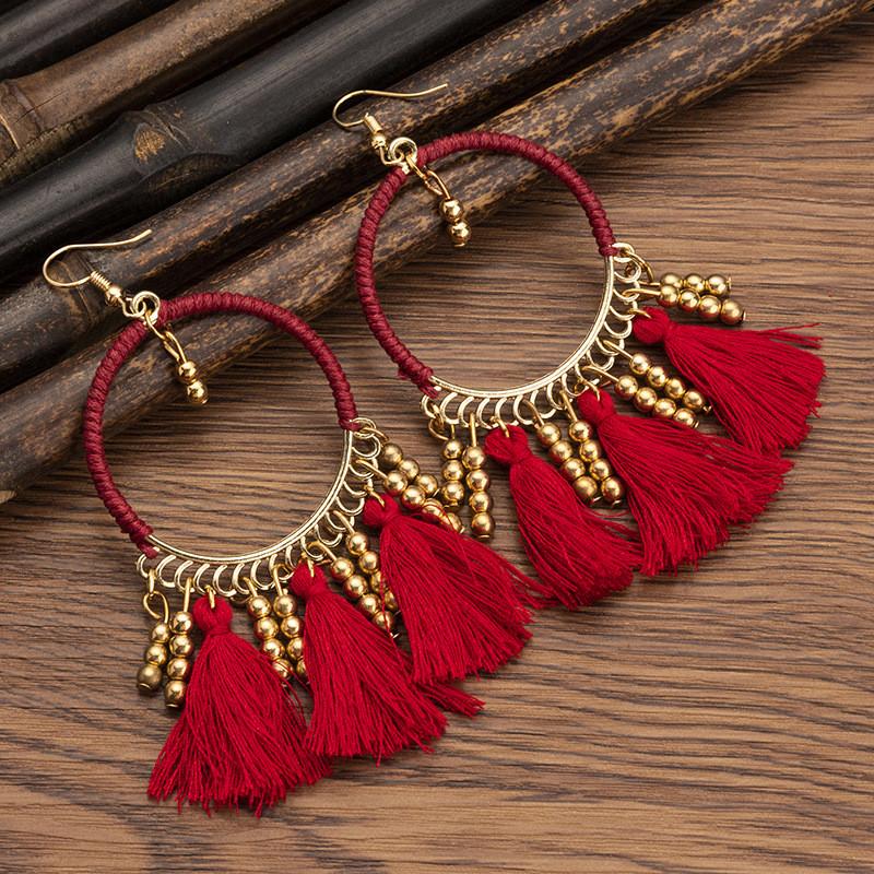 Pinkdudu Ethnic Style Rice Bead Tassel Bohemian Women Earrings Travel Accessories for Women PD2038