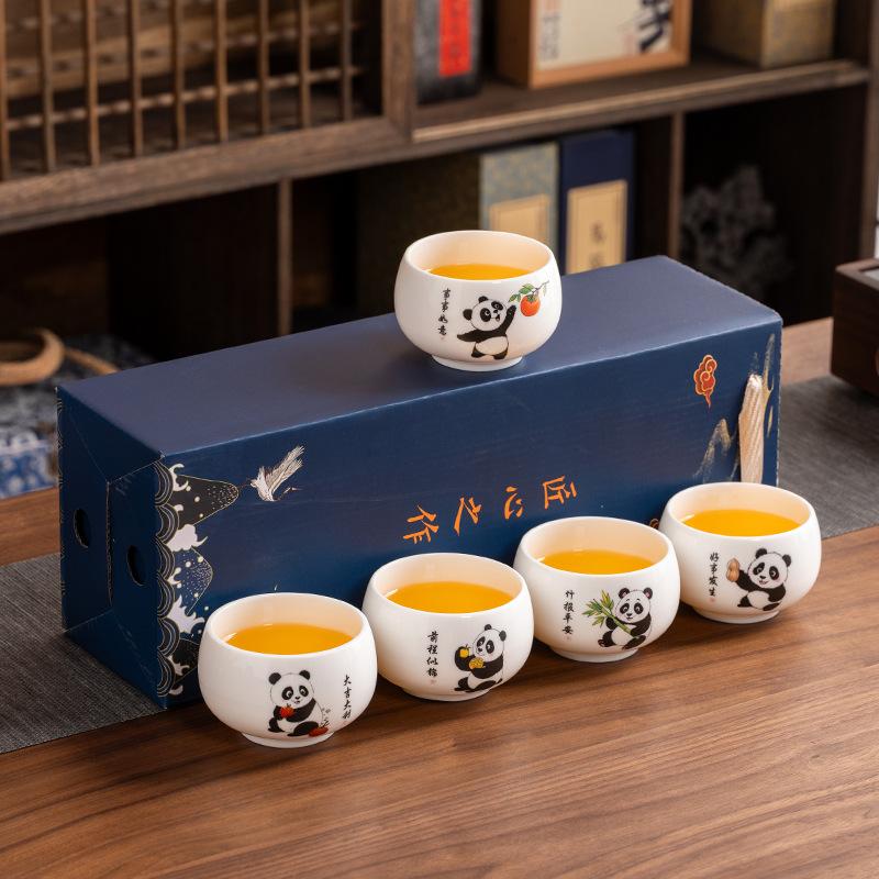 Guochao Panda Suet Jade Porcelain Master Tea Teacup Teacher Holiday Opening Business Commemorative Gift Box Gifts