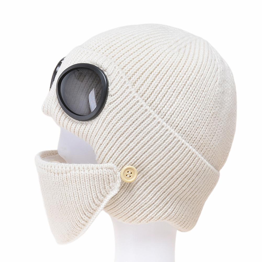 3 In 1 Knitted Goggles Beanie Thicken Winter Hat Korean Style Warm Balaclava All In 1 Protection Super Soft Fleece Lining