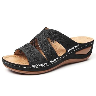 Dámské sandály na klínu Vintage pantofle pro ženy Ortopedické protiskluzové sandály s otevřenou špičkou tlusté dno Dámské retro boty na platformě