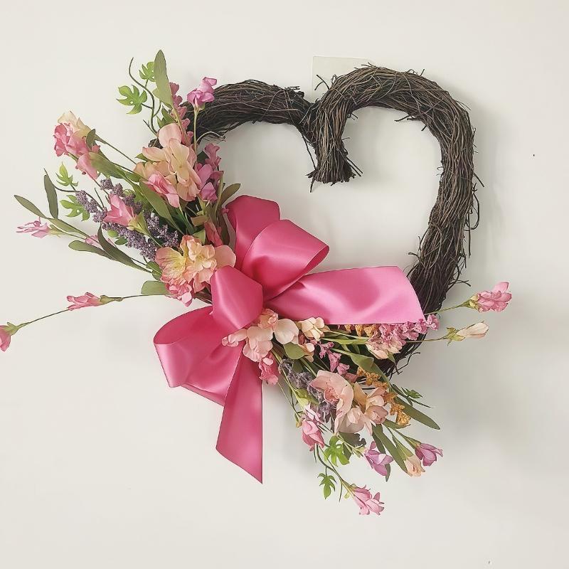 Heart Shaped Artificial Rose Wreath Valentine's Decoration Spring Wreath for Front Door Wall Window Wedding Anniversary