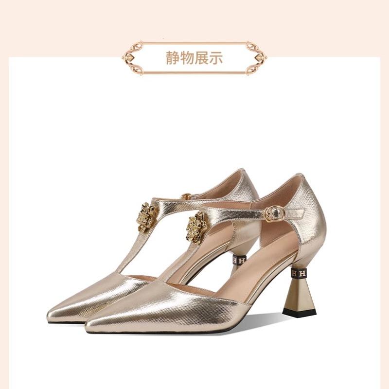 Spring Summer Women's Sandals Pointed Tip One Kick Side Cutout Women's High Heels Gold Silver Fashion Banquet Sandalias De Mujer