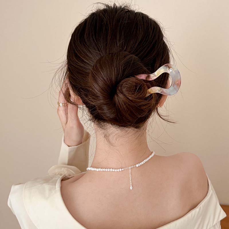French Twist Haarstab Haarspange Acetat Wellige U-förmige Haarnadel Vintage Schildpatt Damen Haarknoten Pin Kopfbedeckung Accessoires