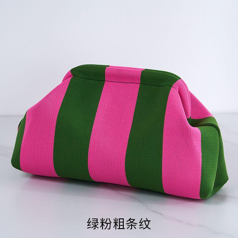 New Knitted Handbag Striped Cloud Large Capacity Daily Versatile Contrasting Color Clip Bag