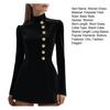Stand Collar Work Dress for Women Long Sleeve Single-Breasted Suit Dress Formal Church Office Sheath Dress