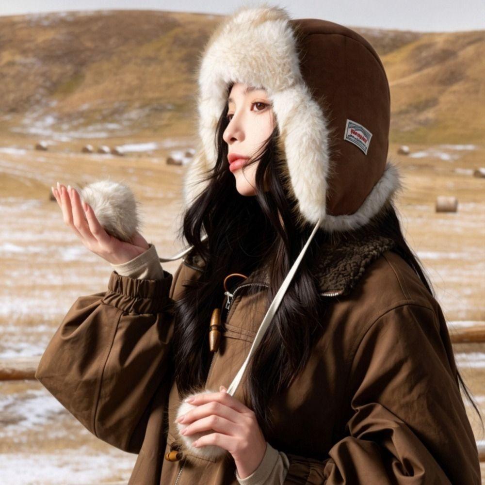 Windproof Fleece Lined Trapper Hat Pom Poms Winter Cycling Hat Ear Flap Ushanka Hat Winter Season