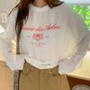 New Arrivals Open Run Women Oversized Long Sleeve Pullover Linen LeTTering T   