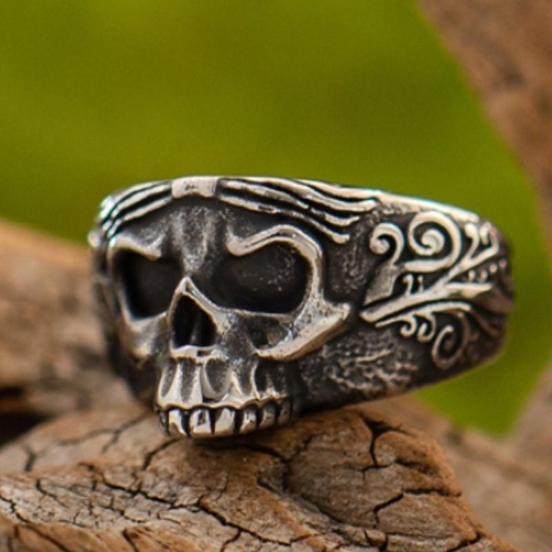 Adjustable Skull Ring Men Women Gothic Punk Rock Plated Open Band Vintage Geometric Jewelry