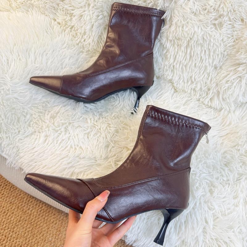 Designer Spring Thick Heel Women Ankle Boots Elegant Pointed Toe Soft Leather Shoes Street Style Modern Short Botas Para Mujer