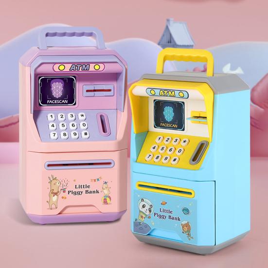 Kids Piggy Bank Portable Handle Built-in Music Digital Password Simulation Face Recognition Save