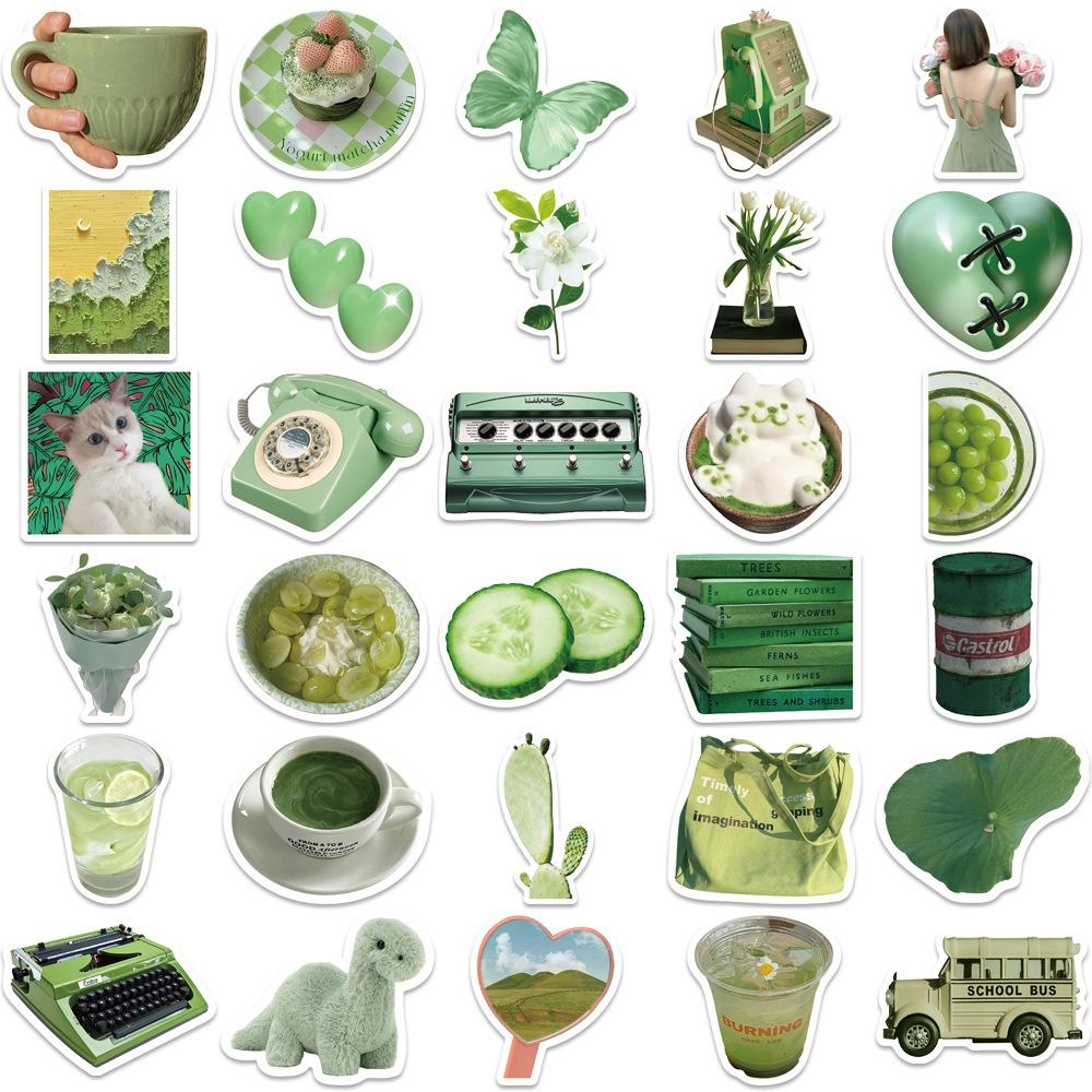 10/60Pcs Green Indie Pop Sticker Ins Style Indie Pop Sticker Graffiti Stickers for DIY Luggage Laptop Skateboard Motorcycle Bicycle Stickers