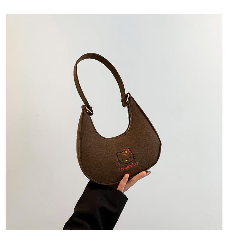 

Underarm bag winter new woolen crescent bag high-end shoulder bag niche design baguette bag women s bag темно-коричневого кольору