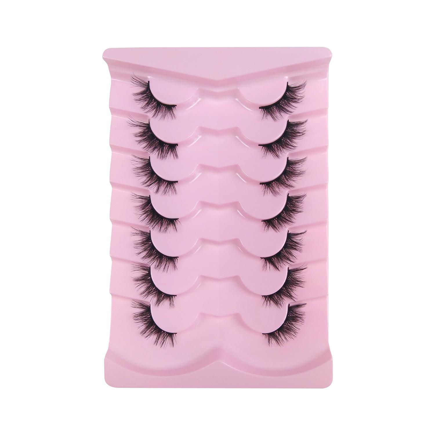 European and American fox-style half-eye diagonal lashes with thick curled synthetic fiber seven-pair natural curled false lashes