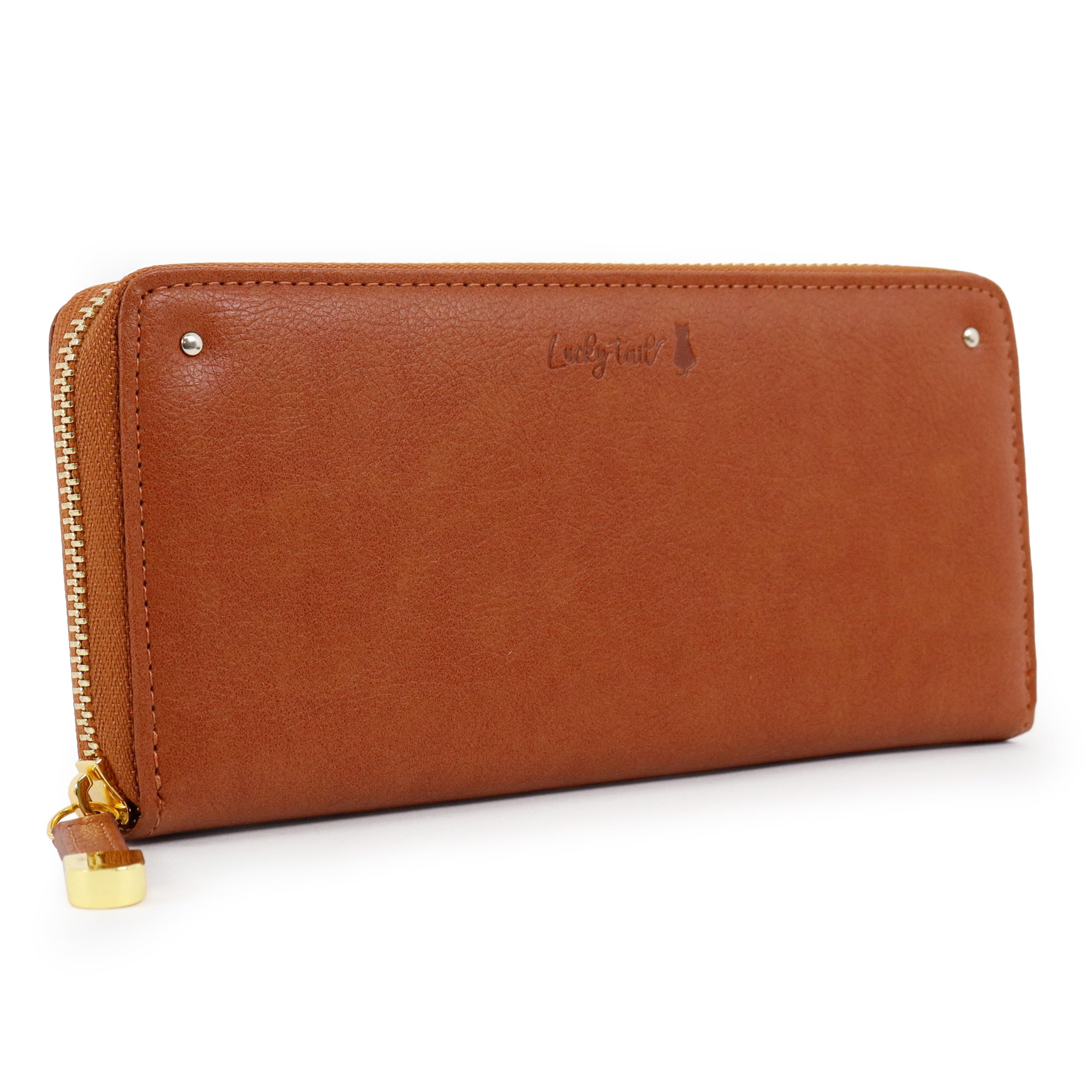 Счастливый Хвост Длинный Кошелек с Круглым Простым Котом Натуральный Женский на Молнии, Дизайн, (Верблюд)