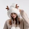 New Antler Knitted Woolen Hat Plush Ear Protection Head Hat Korean Version Three Hairy Ball Thick Warm Hat Women