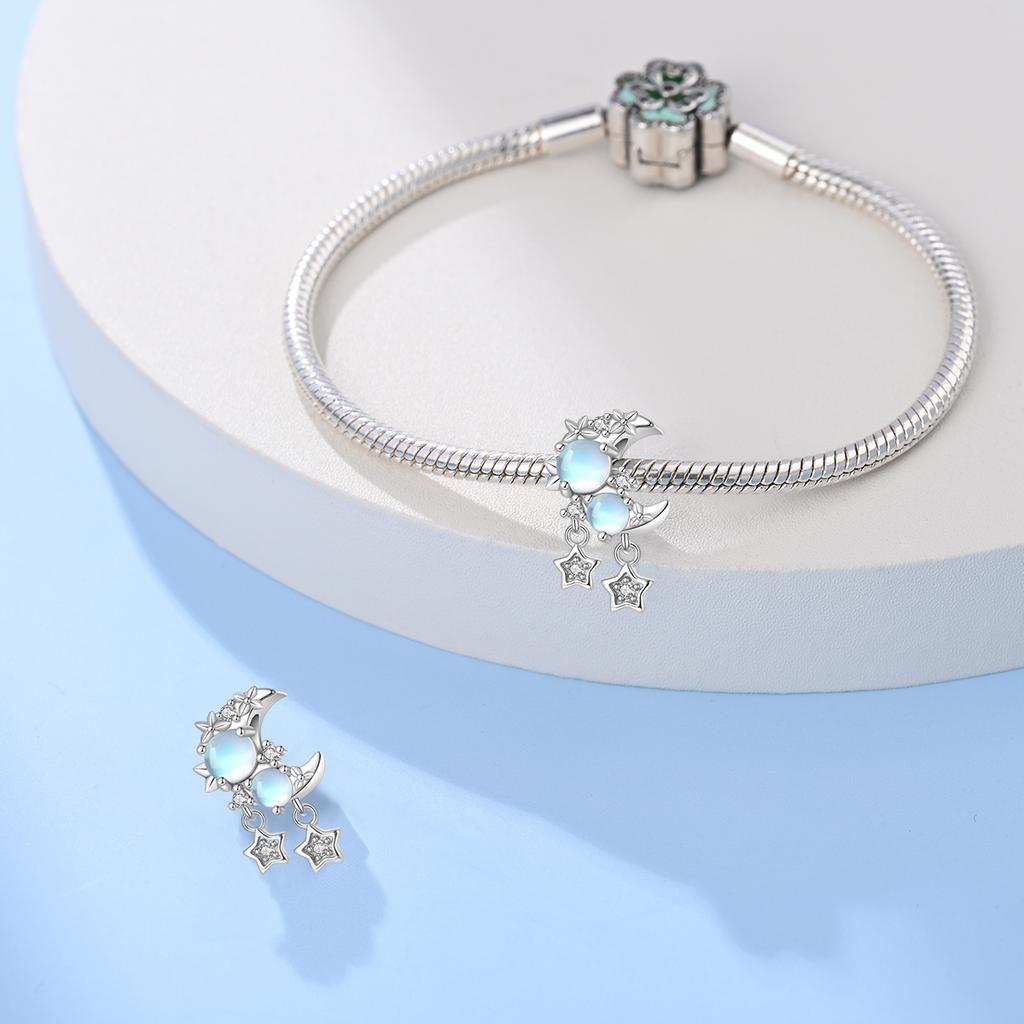 Authentic Original Copper Metal Charm Bead Components Luxury Blue Moonlight Moon Stars Bead Components Compatible With Bracelet High Quality Fine