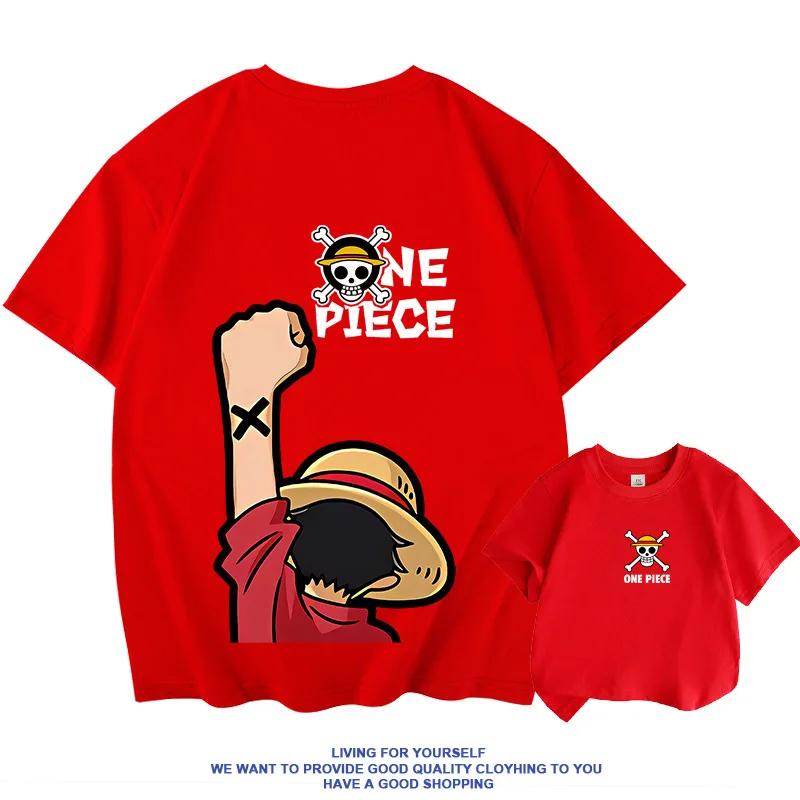 One Piece Luffy Animation Short Sleeve Tshirt for Kids 100 Cotton Loose Short Sleeve Summer Fashion Top Kids Students