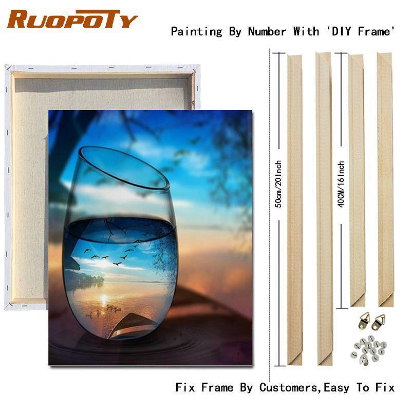 RUOPOTY Paint By Numbers Seaside Landscape Wall Art Unique Gift Hand Painted Acrylic Picture By Numbers Bottle For Living Room