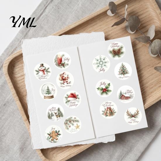 Winter Holiday Present Decorations Christmas Round Stickers, Nordic Style Watercolor Decorative Labels, Sealing Stickers Envelope Decals for