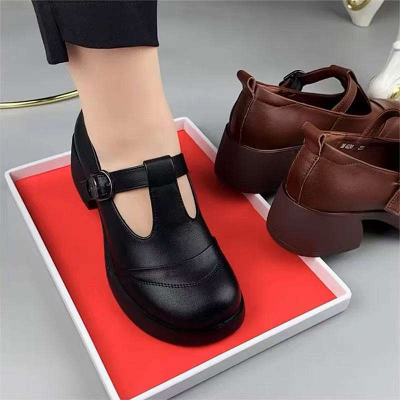 British style platform small leather shoes women's autumn new light mouth single shoes thick heel comfortable round head soft sole casual