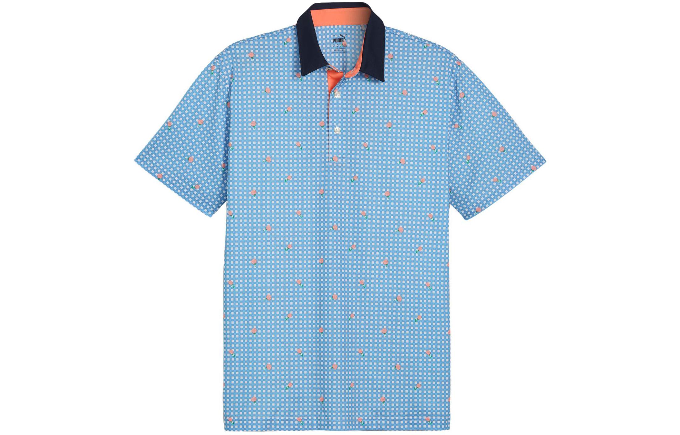 PUMA PIQUE GINGHAM Polo Shirt Men s Light Blue 624491-01 M
