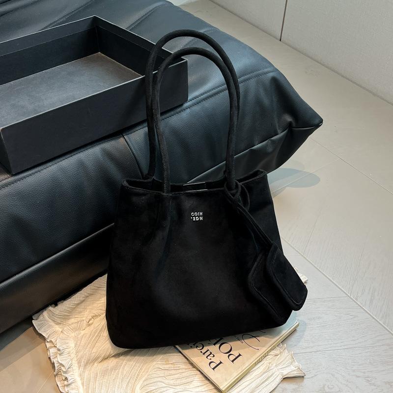 

Повседневная сумка-тоут большой вместимости, женская замшевая сумка через плечо, модный трендовый ленивый стиль Майяр чёрный