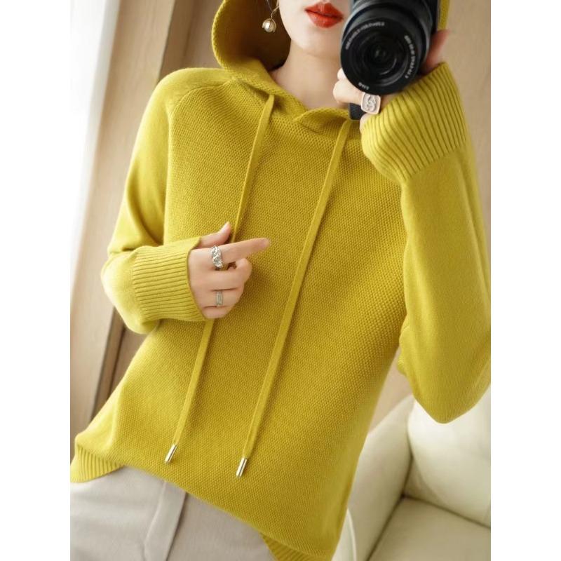 Spring new fashion versatile casual versatile hooded knitted sweater women's loose and thin sweater pullover sweater