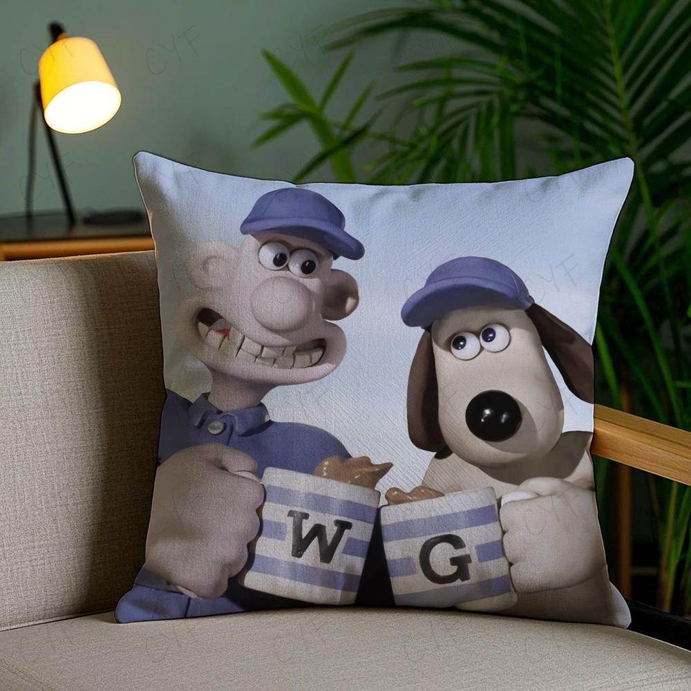 Kawaii W-Wallace und Gromit Anime Kissenbezug Staubmilben-abweisender Kissenbezug Versteckter Reißverschluss Seidiger Kurzer Plüsch Sofakissenbezug