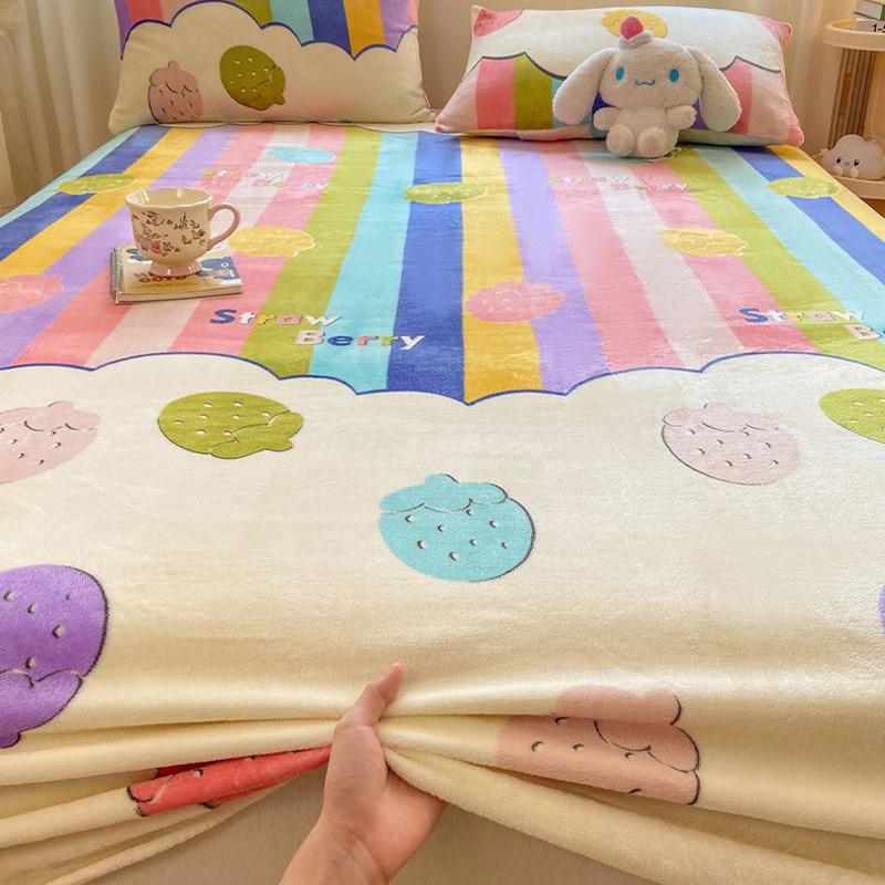 WOSTAR Couple luxury double bed fitted sheet elastic mattress protector cover 180x200 warm coral fleece winter thick bed linens