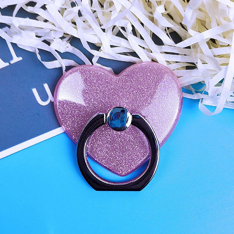 Hebilla de anillo de dedo rosa brillante con amor adhesivo, anticaída y antipérdida, hebilla de soporte universal para teléfono perezoso, pulsera de lentejuelas para hombre y mujer
