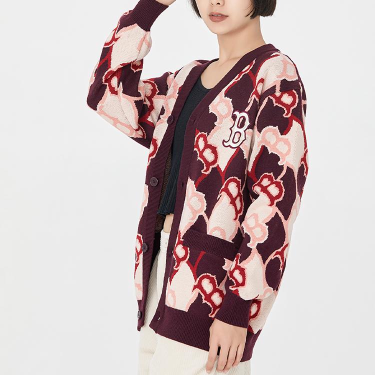 New MLB Old Flower Sweaters Unisex Burgundy 3AKCY0224-43WIS