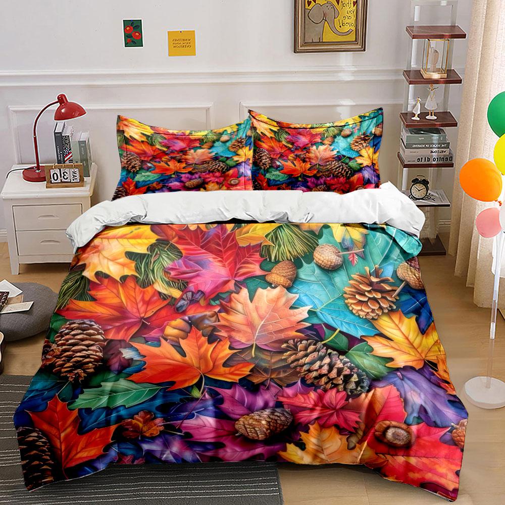 Autumn Leaves Pinecones Decorative Set Soft Comfortable Duvet Cover Bedding Set Included 1*Duvet Cover & 2*Pillowcases, Gift
