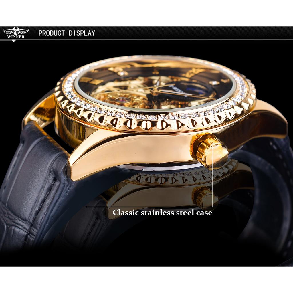 T-Winner Men's Fashion Hollow Vintage Rhinestone Belt Watch Automatic Mechanical Watch